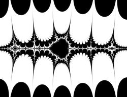 A rendering of the Burning Ship fractal generated using Romanesgo