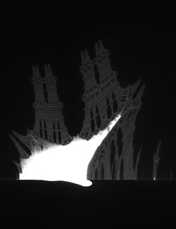 A rendering of the Burning Ship fractal generated using Romanesgo